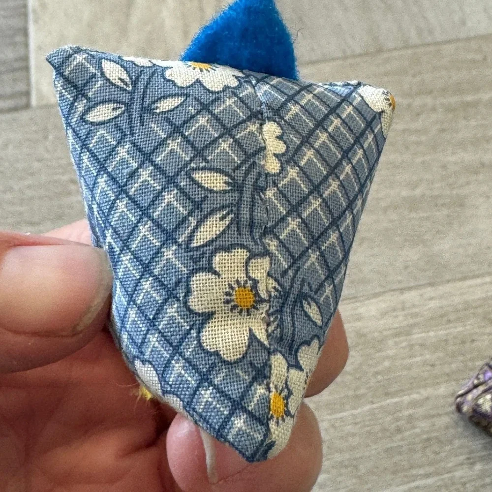 Handmade Fabric Chicken Bean Bag Set Blue Floral Purple Paisley Pattern Weights
